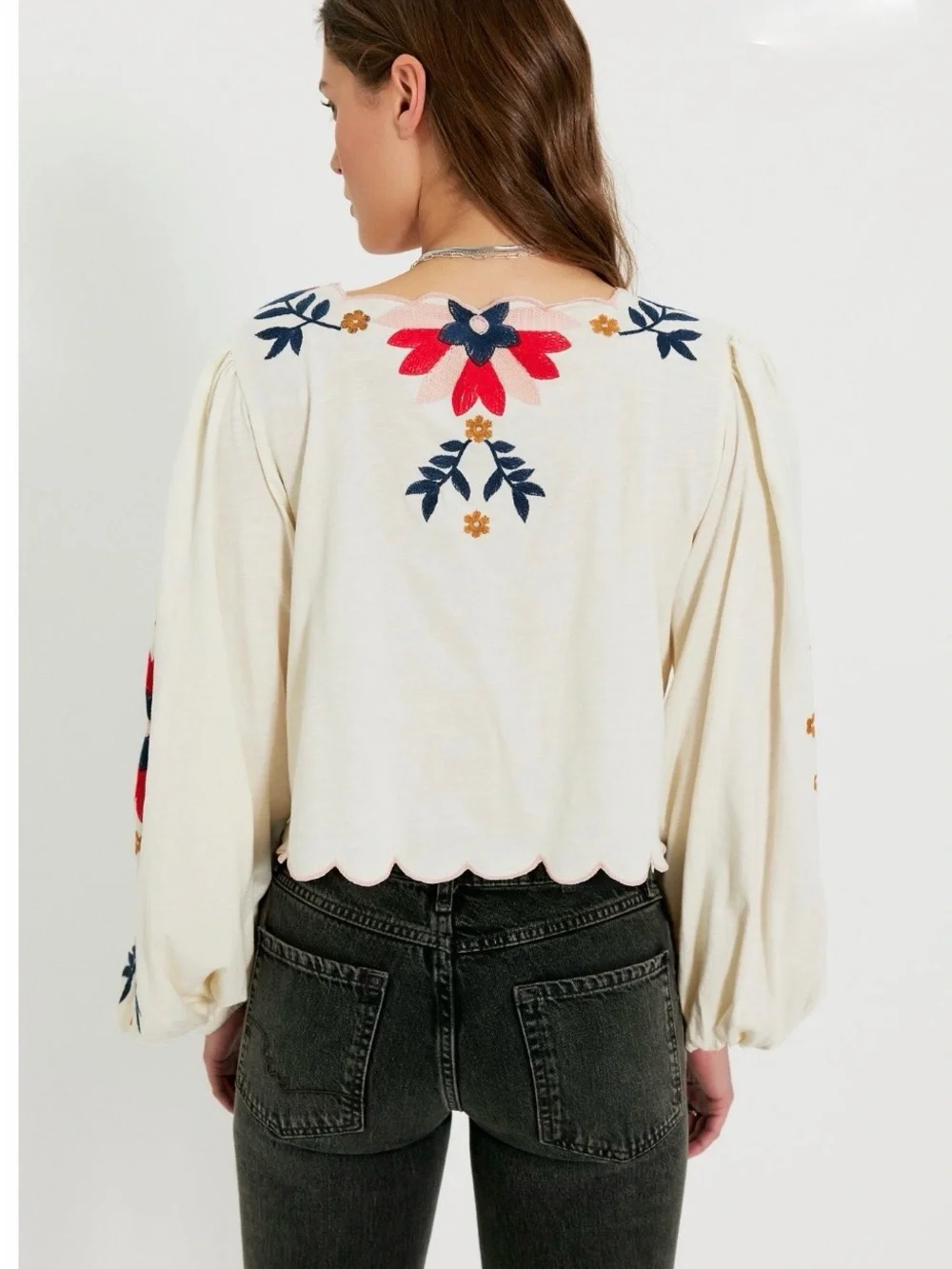 Free People Anise Embroidered Long Sleeve Blouse NWT